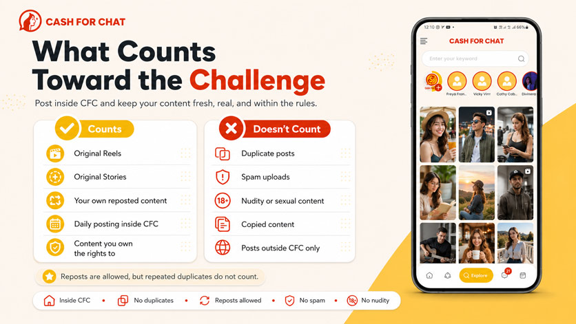 What counts toward the Cash For Chat 30-Day Challenge